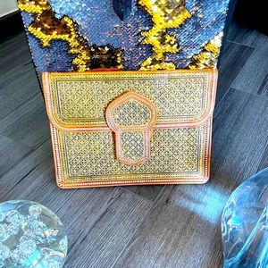 Cultural Golden and Brown floral  leather handbag